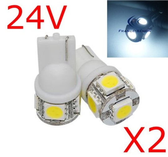 2 x T10 W5W 24V - 5 LEDS SMD BLANCHES