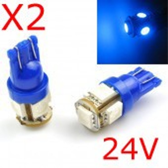 2 x T10 W5W 24V - 5 LEDS SMD BLEU