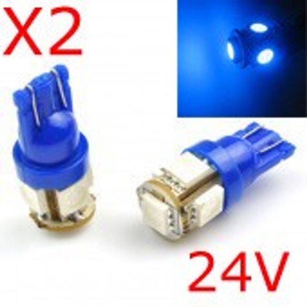 2 x T10 W5W 24V - 5 LEDS SMD BLEU