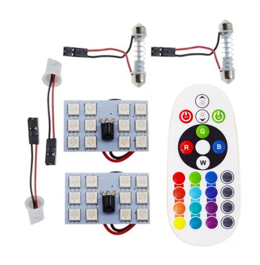 Remote Control 12 Rgb Car Led panel interior Auto lights Reading Dome Festoon