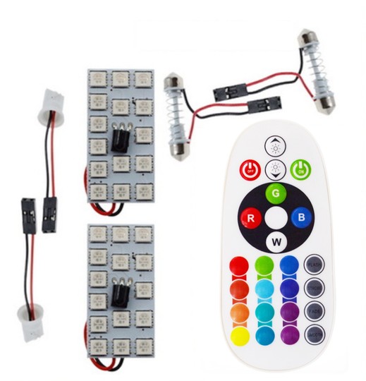 Remote Control 15 Rgb Car Led panel interior Auto lights Reading Dome Festoon