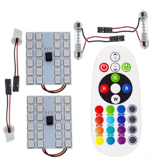Remote Control 24 Rgb Car Led panel interior Auto lights Reading Dome Festoon