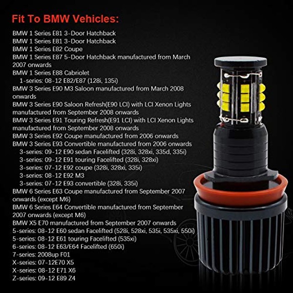 Pack Angel Eyes H8 160W 360° pour E70 / E71 / E60 / E61 / E63(07-) / E64(07-) / E90LCI / E92 / E93  - Garantie 3 ans