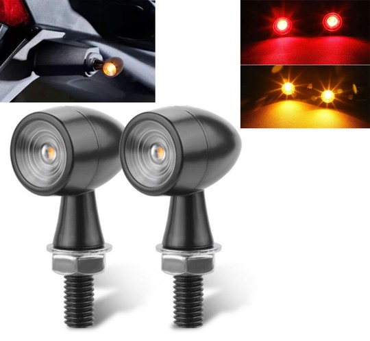 Pack de 2 Clignotants + Stop LED Bullet Style Harley - Version Noire - ECE Homologué - Aluminium