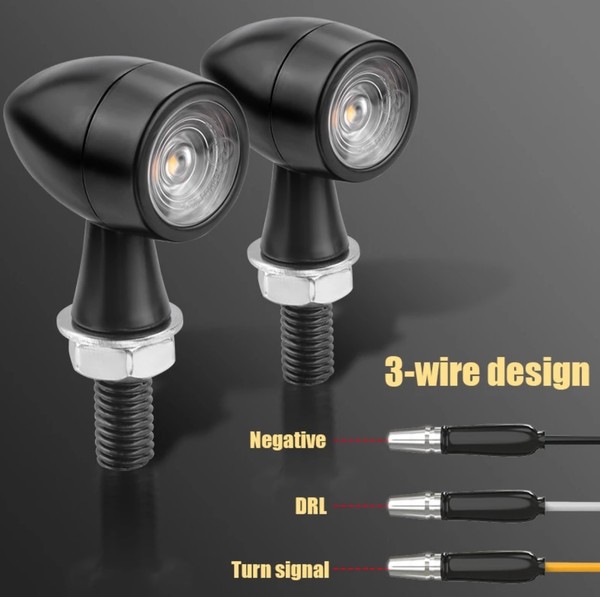 Pack de 2 Clignotants + Stop LED Bullet Style Harley - Version Noire - ECE Homologué - Aluminium