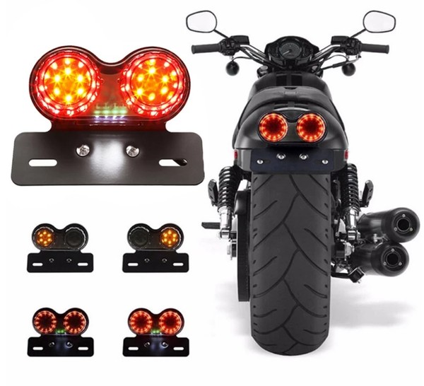 Feux arrière Stop/Veilleuses + Clignotants + Plaque LED - Universel + Support - Version Fumée - ECE