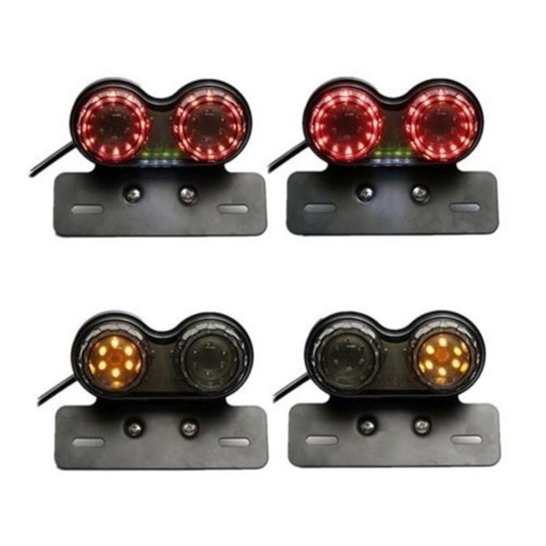 Feux arrière Stop/Veilleuses + Clignotants + Plaque LED - Universel + Support - Version Fumée - ECE
