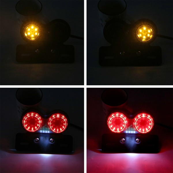 Feux arrière Stop/Veilleuses + Clignotants + Plaque LED - Universel + Support - Version Fumée - ECE