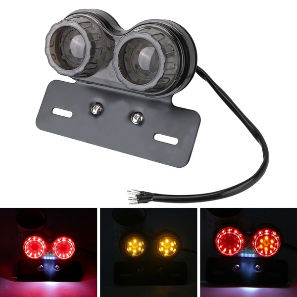 Feux arrière Stop/Veilleuses + Clignotants + Plaque LED - Universel + Support - Version Fumée - ECE