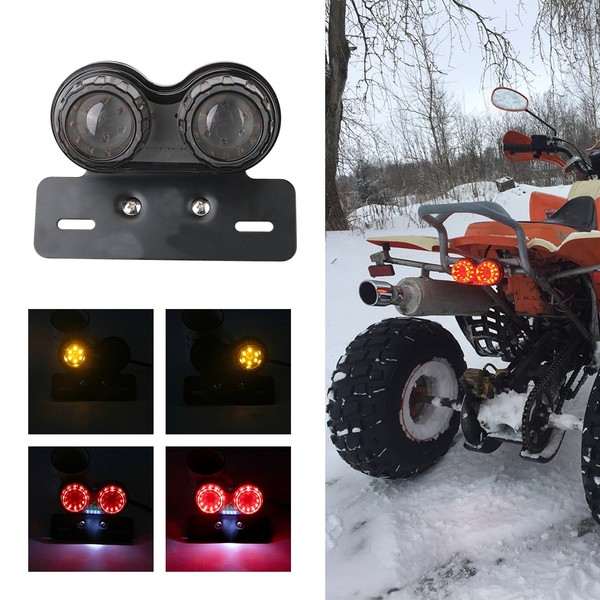 Feux arrière Stop/Veilleuses + Clignotants + Plaque LED - Universel + Support - Version Fumée - ECE