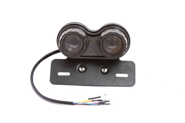 Feux arrière Stop/Veilleuses + Clignotants + Plaque LED - Universel + Support - Version Fumée - ECE