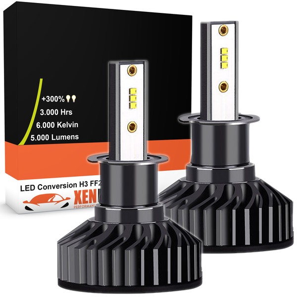 Kit AMPOULES H3 LED Ventilées FF2 - 5000Lms - 6000°K - Taille Mini