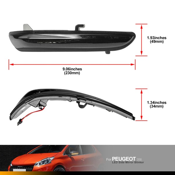 Repeaters dynamic backlighting LED scrolling Peugeot 208