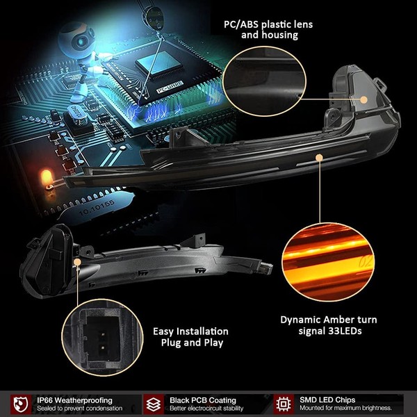 Répétiteurs LED Dynamique AUDI* A6 S6 RS6 C7 2011 - 2018 Rétro Défilant Homologué - Clignotant