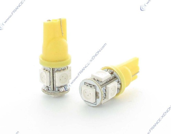 2 x AMPOULES 5 LEDS ORANGE - LED SMD - 5 led- T10 W5W