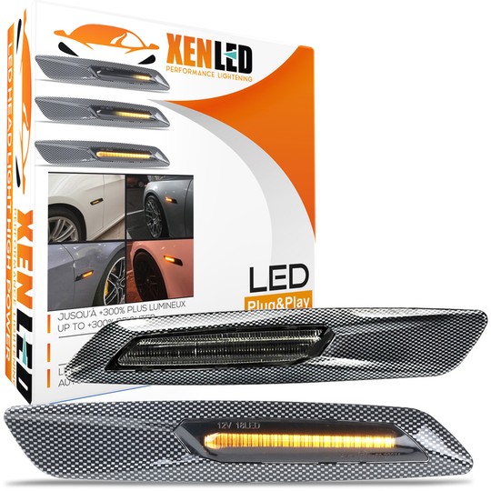 Répétiteurs latéraux LED Défilants BMW Série E81 E82 E87 E88 E90 E91 E92 E93 E60 E61 - Finition Carbone