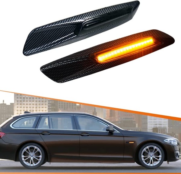 BMW Series E81 E82 E87 E88 E90 E91 E92 E93 E60 E61 Scrolling LED Side Repeaters - Carbon Finish