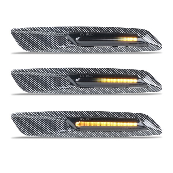 LED-Seitenblinker Scrolling BMW* Serie E81 E82 E87 E88 E90 E91 E92 E93 E60 E61 – Carbon + Rauch-Finish