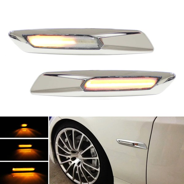 Répétiteurs latéraux LED Défilants BMW Série E81, E82, E87, E88, E90, E91, E92, E93, E60 et E61- chromée / Claire