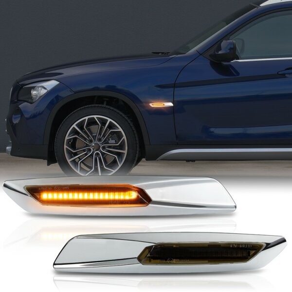 Répétiteurs latéraux défilants LED BMW Série E81, E82, E87, E88, E90, E91, E92, E93, E60 et E61- Chromée / Fumée
