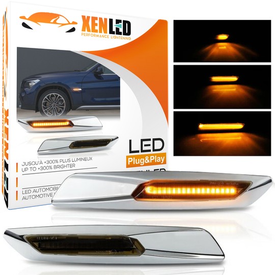 LED-Scrolling-Seitenblinker der Serien BMW E81, E82, E87, E88, E90, E91, E92, E93, E60 und E61 – Chrom/Rauch