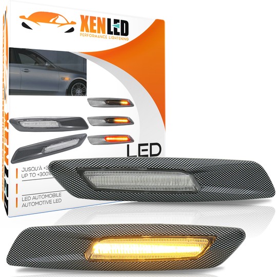 BMW-Serien E81, E82, E90, E91, E92, E93, E60 und E61 Carbon/klare LED-Scrolling-Seitenblinker