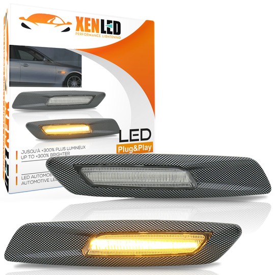 Répétiteurs latéraux LED  BMW Série E81, E82, E87, E88, E90, E91, E92, E93, E60 et E61 Carbone / Claire