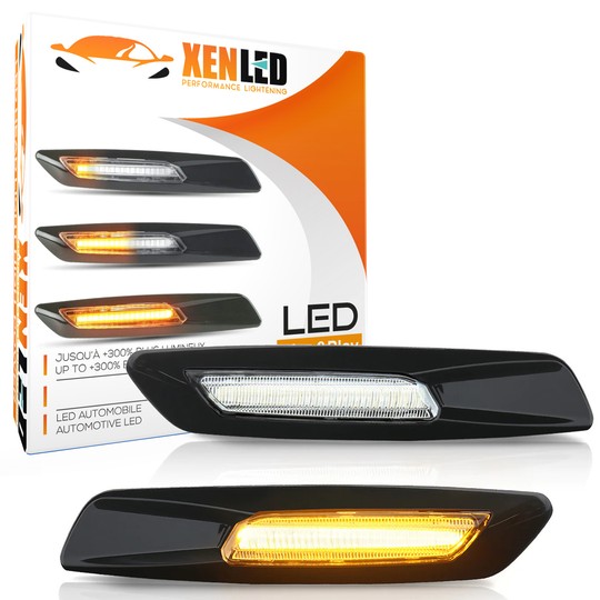 Répétiteurs latéraux défilants LED BMW Série E81, E82, E87, E88, E90, E91, E92, E93, E60 et E61- Noir + Verre transparent