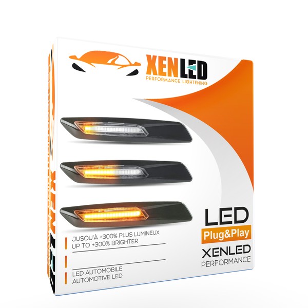 LED-Scroll-Seitenblinker BMW* Serie E81, E82, E87, E88, E90, E91, E92, E93, E60 und E61 – Schwarz + transparentes Glas