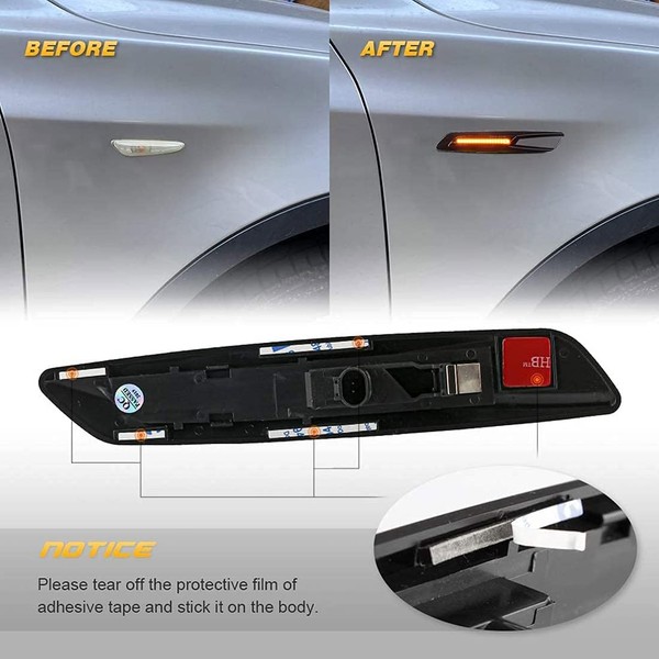 Répétiteurs latéraux défilants LED BMW Série E81, E82, E87, E88, E90, E91, E92, E93, E60 et E61- Noir + Verre transparent