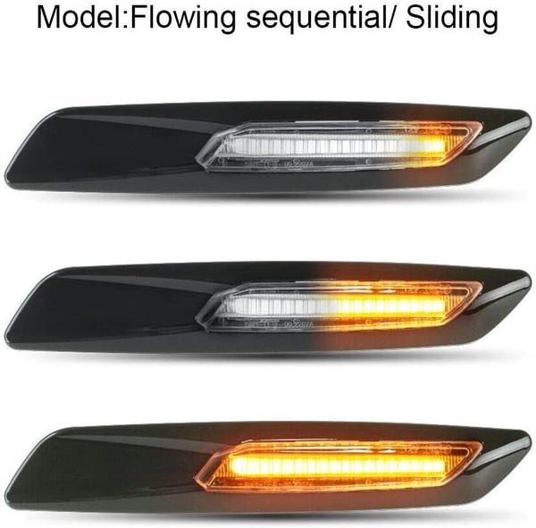 Répétiteurs latéraux défilants LED BMW Série E81, E82, E87, E88, E90, E91, E92, E93, E60 et E61- Noir + Verre transparent