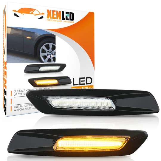 Répétiteurs latéraux LED BMW Série E81, E82, E87, E88, E90, E91, E92, E93, E60 et E61- Noir + Verre transparent