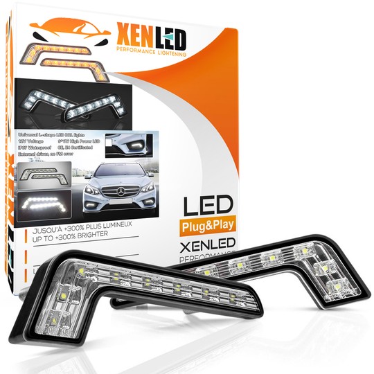 Daytime Running Light Bars + LED Indicator - L-Type Mercedes - Universal - Clear Version DRL