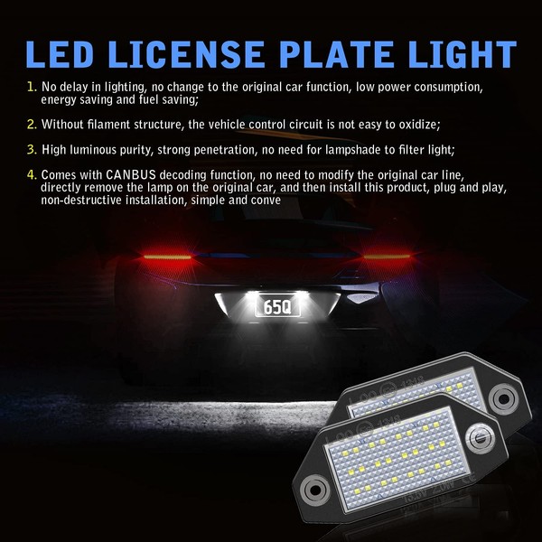 Pack LED éclairage plaque pour Ford Mondeo MK III MK3 (2000-2007) Lumière de plaque d'immatriculation LED