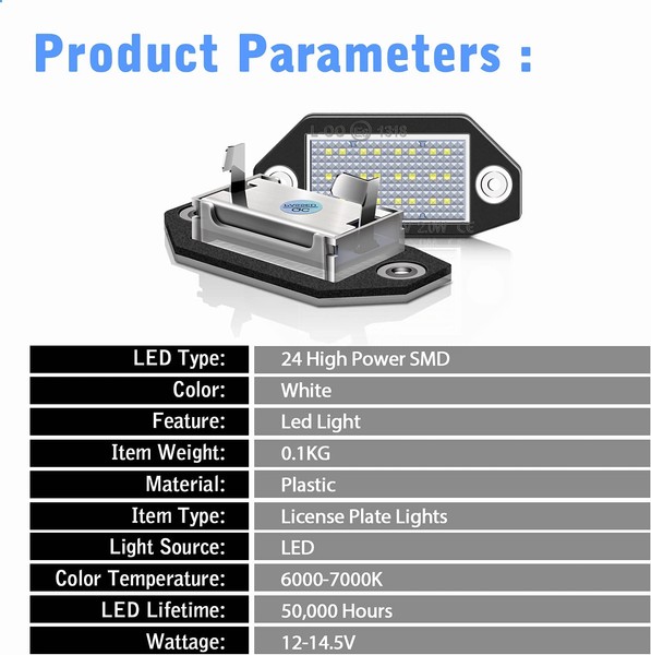 Pack LED éclairage plaque pour Ford Mondeo MK III MK3 (2000-2007) Lumière de plaque d'immatriculation LED