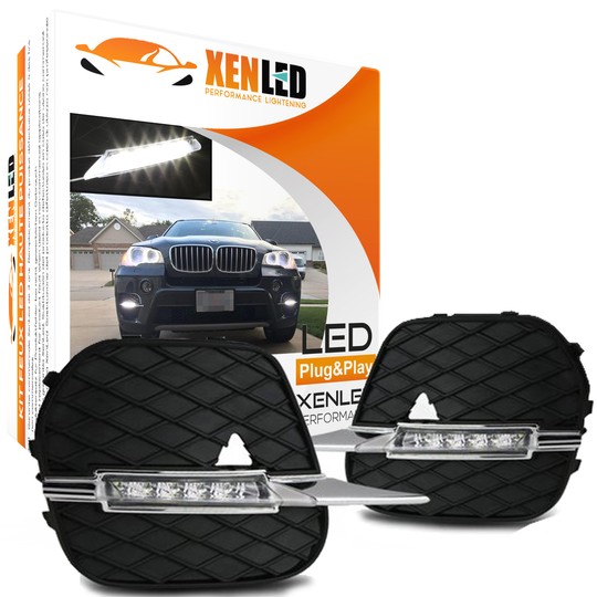 (10-14) LCI BMW E70 X5 Paire de Feux de jour LED de pare-chocs avant intégrés - Grilles incluses