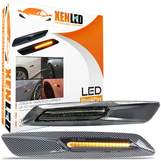Répétiteurs latéraux LED BMW Série E81 E82 E87 E88 E90 E91 E92 E93 E60 E61 - Finition Carbone + Smoke