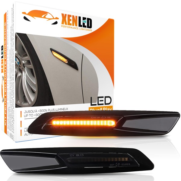 Répétiteurs latéraux LED BMW Série E81 E82 E87 E88 E90 E91 E92 E93 E60 E61 - Noir + Lentille fumée