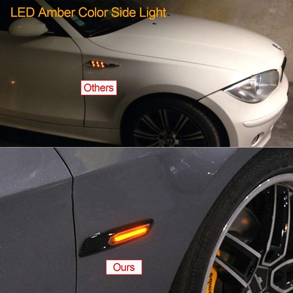 LED-Seitenblinker BMW* Serie E81 E82 E87 E88 E90 E91 E92 E93 E60 E61 – Schwarz + getönte Linse