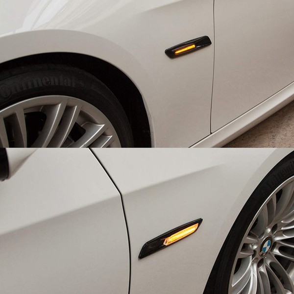 LED-Seitenblinker BMW* Serie E81 E82 E87 E88 E90 E91 E92 E93 E60 E61 – Schwarz + getönte Linse