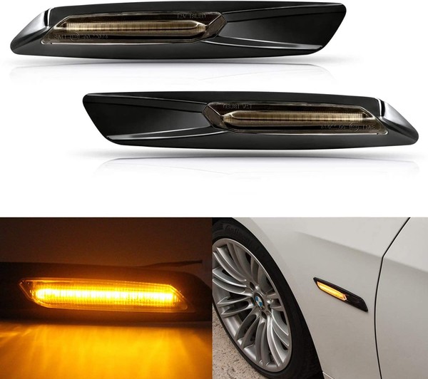 Répétiteurs latéraux LED BMW Série E81 E82 E87 E88 E90 E91 E92 E93 E60 E61 - Noir + Lentille fumée