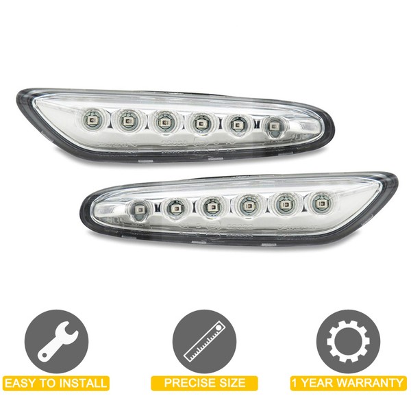 Répétiteurs latéraux LED BMW Série E46, E60, E61, E81, E87, E82, E88, E83/X3, E90/E91, E92/E93 - Chrome - Clignotants