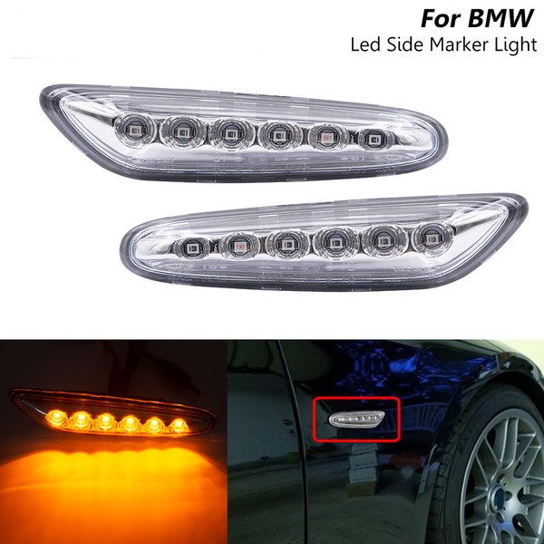 Répétiteurs latéraux LED BMW Série E46, E60, E61, E81, E87, E82, E88, E83/X3, E90/E91, E92/E93 - Chrome - Clignotants