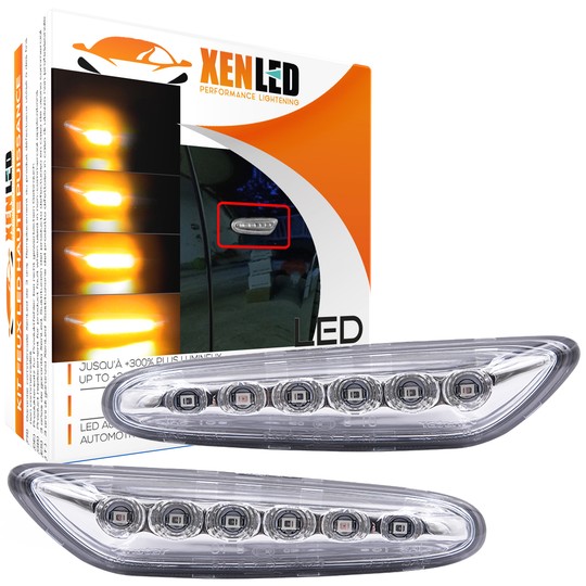 Clignotants dynamiques LED BMW Série E46, E60, E61, E81, E87, E82, E88, E83/X3, E90/E91, E92/E93 - Chrome - Latéraux