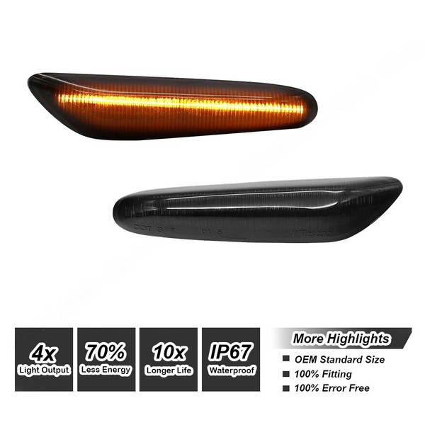 2x Clignotants LED BMW Serie 1 E81 E82, 3 E46 E90 E91 E92, 5 E60 E61, X1 E84 X3 E83 - Fumés - La paire