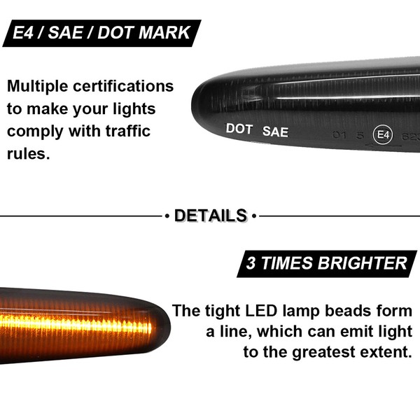 2x Clignotants LED BMW Serie 1 E81 E82, 3 E46 E90 E91 E92, 5 E60 E61, X1 E84 X3 E83 - Fumés - La paire