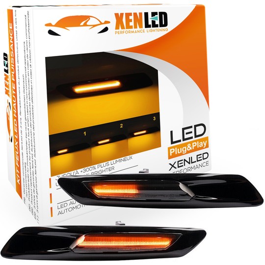 Répétiteurs latéraux LED défilant BMW* Série E81 E82 E87 E88 E90 E91 E92 E93 E60 E61 - Noir + Lentille fumée