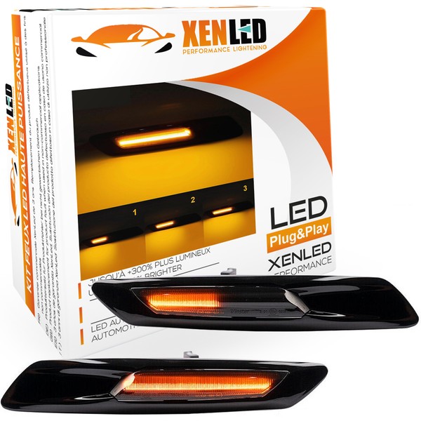 Répétiteurs latéraux LED défilant BMW* Série E81 E82 E87 E88 E90 E91 E92 E93 E60 E61 - Noir + Lentille fumée