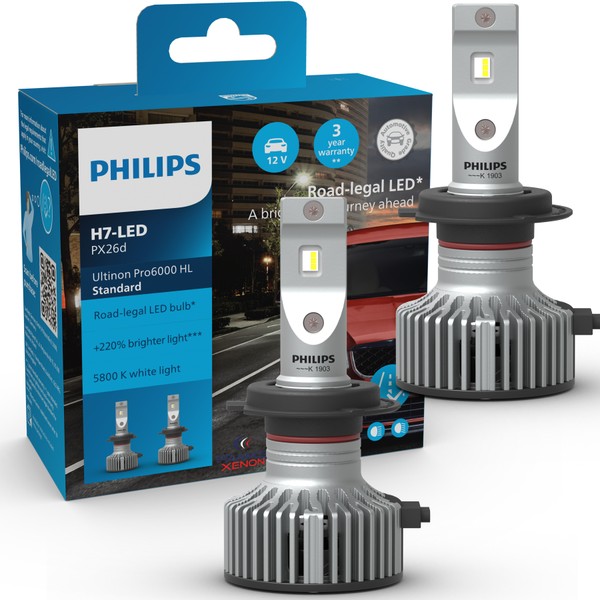 Kit LED Philips H7 homologué pour BMW R 1200 / R 1250 - 11972U60SX2 Ultinon STANDARD pour phare E4 16103