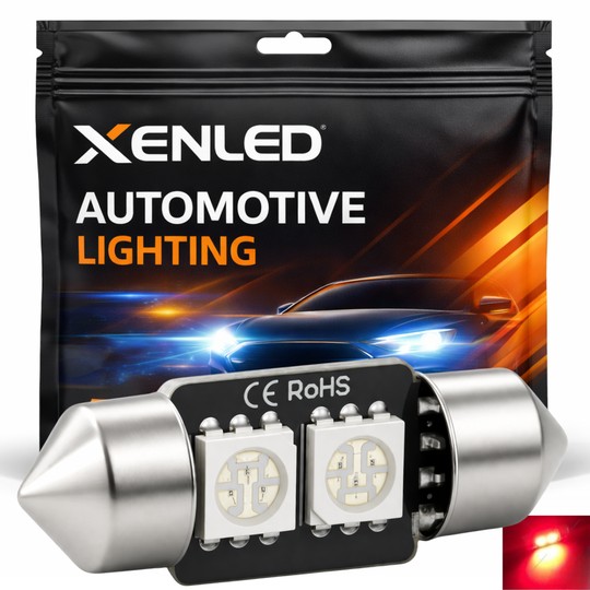 1 x C3W BULB - 2 RED error-proof LEDs - Shuttle 31mm 12V ceiling light bulb